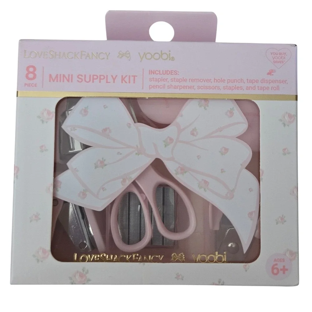 LoveShackFancy Yoobi Mini Supply Kit Pink New 8 Piece Floral Bow Desk Set